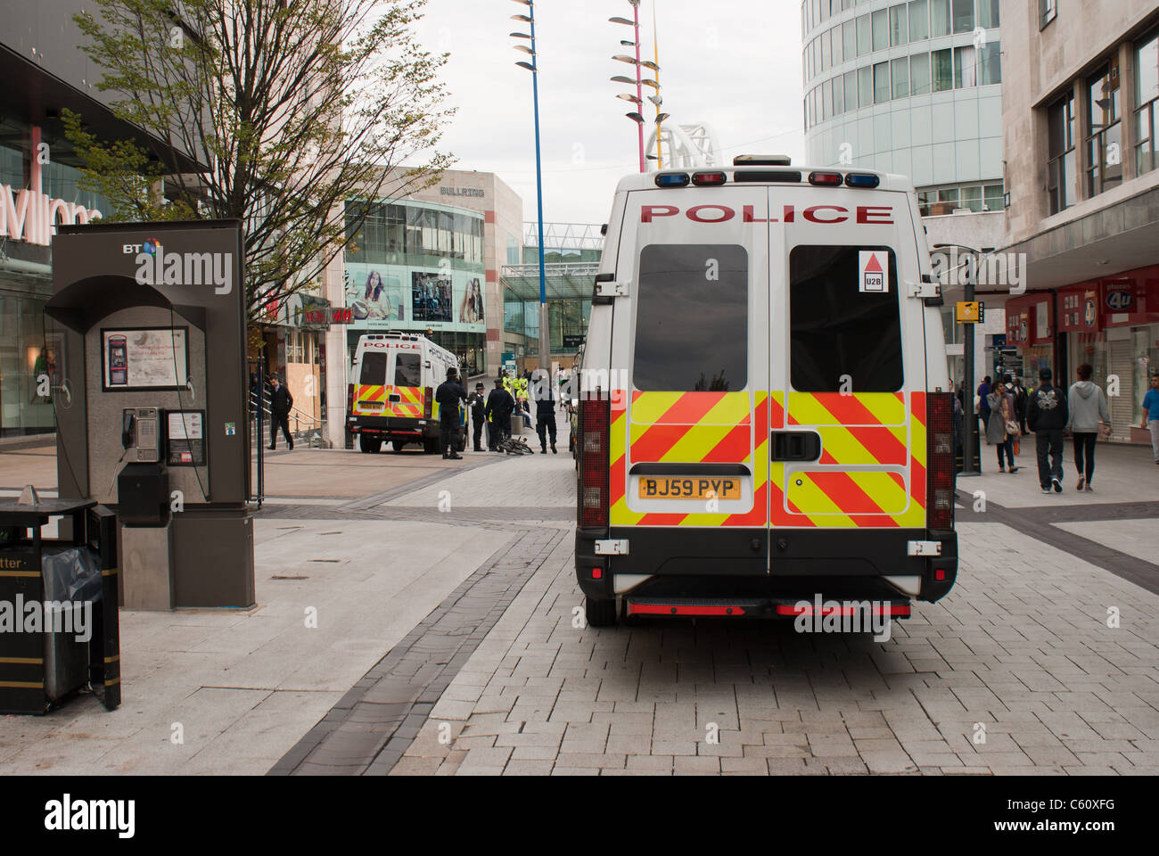 Police van in position preparing for further riots in Birmingham city  centre outside the Bullring Stock Photo - Alamy