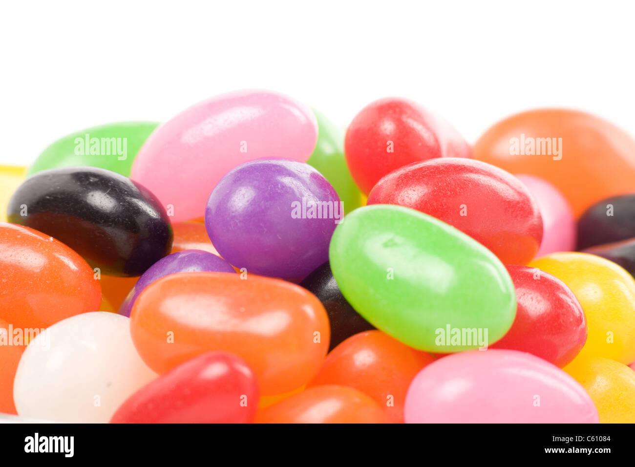 Colorful jellybeans close up shot with white background Stock Photo Alamy