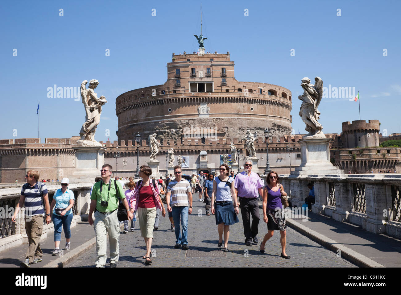 Italy, Rome, Castel Sant'Angelo and Sant'Angelo Bridge Stock Photo