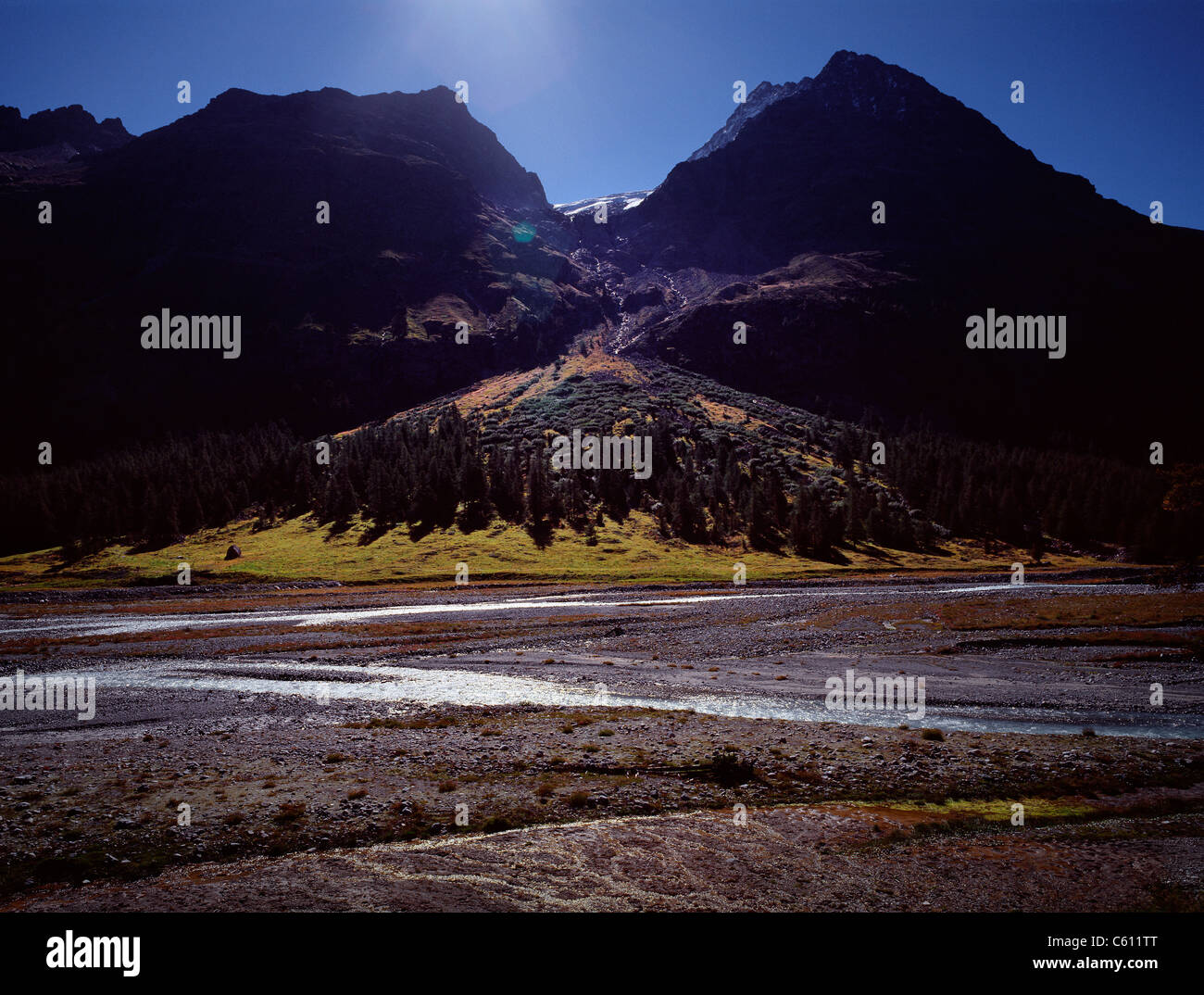 Roseg valley, Upper Engadine region Switzerland. Stock Photo