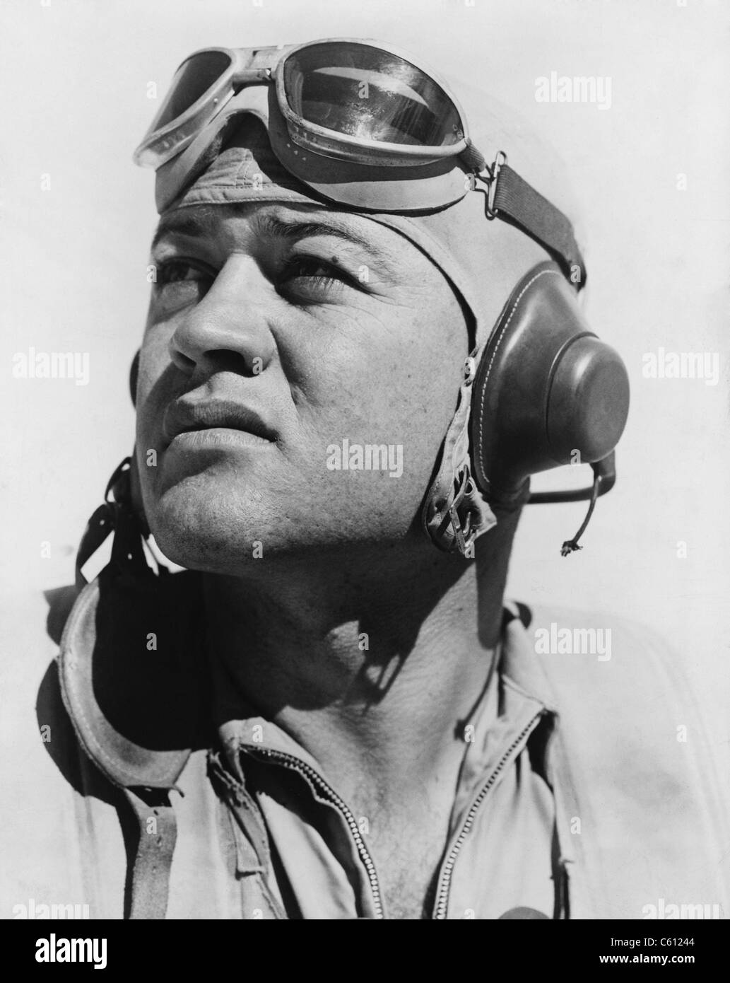 Major Gregory 'Pappy' Boyington, commanding officer of the famous Marine fighter squadron, 'The Black Sheep,' in 1944. Robert Conrad portrayed Boyington in the 1976-78 television series, BAA BAA BLACK SHEEP. Stock Photo