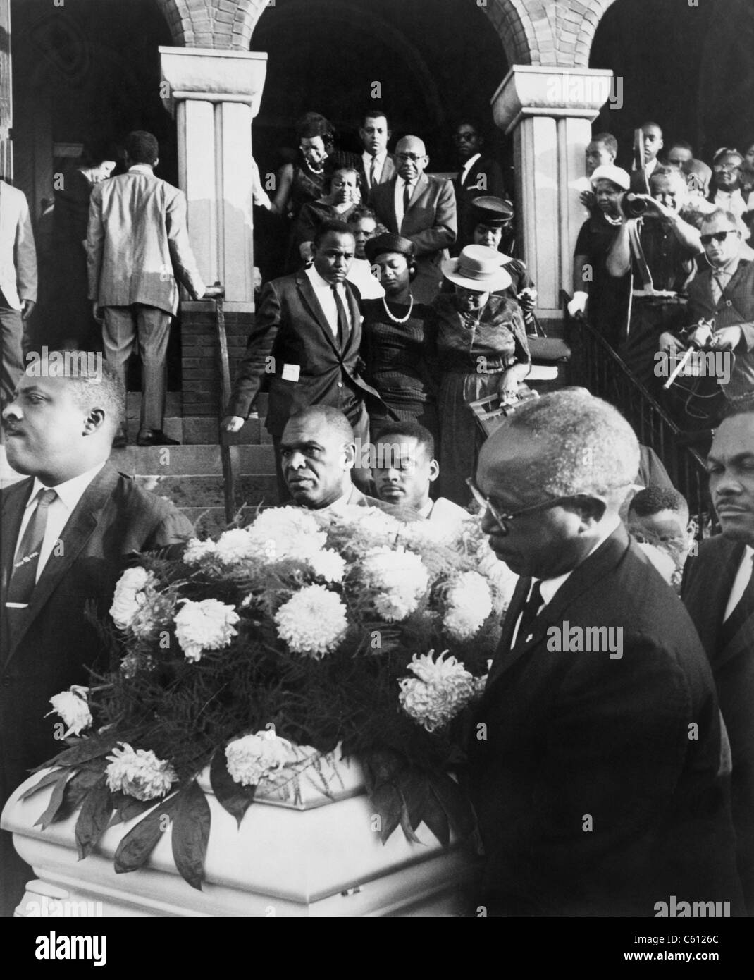 Mourning family of one of the four African American girls killed in the 16th Street Baptist Church bombing on September 15, 1963. Ku Klux Klan members were responsible for the bombing. Stock Photo
