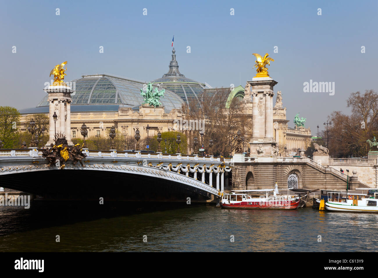 Bridge Alexander III, and the Grand Palace in the background. Paris, France. Stock Photo