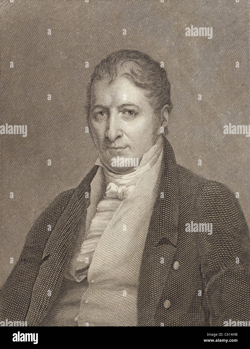 Eli Whitney 1765-1825 inventor and manufacturer famous for inventing the cotton gin and designing guns with interchangeable parts. Engraving by William Hoogland after Charles Bird King 1785-1862 painting. (BSLOC 2010 18 167) Stock Photo