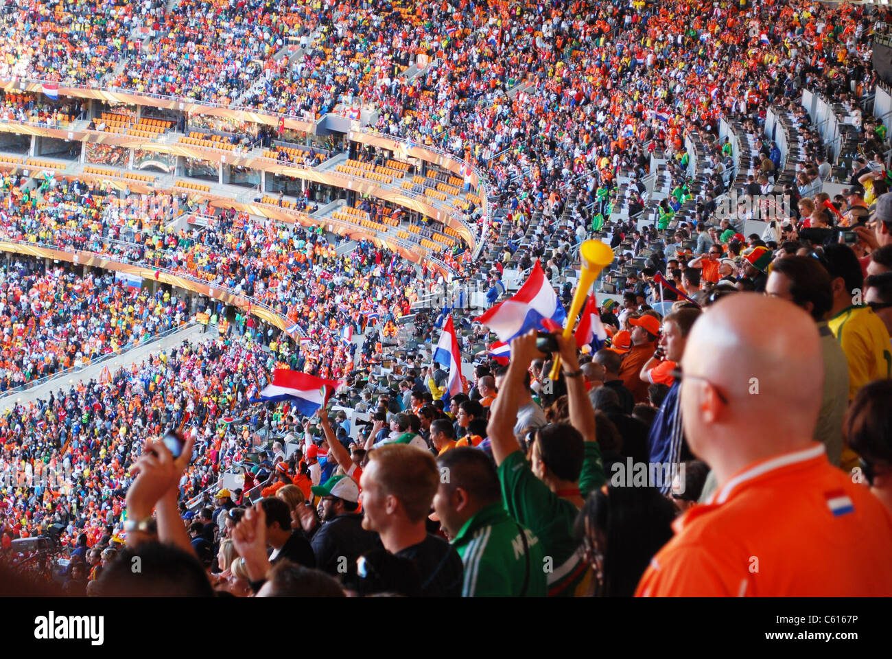 Fans cheer during the Netherlands vs. Denmark World Cup soccer match