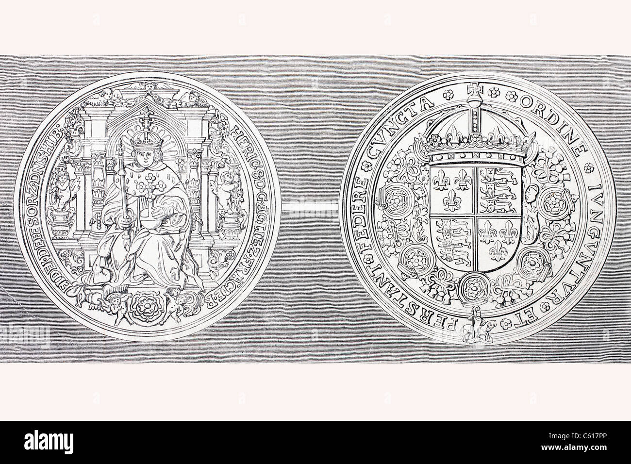Great Seal of Henry VIII of England affixed to Treaty of Alliance of 1527 between King Henry VIII and King Francis I of France Stock Photo