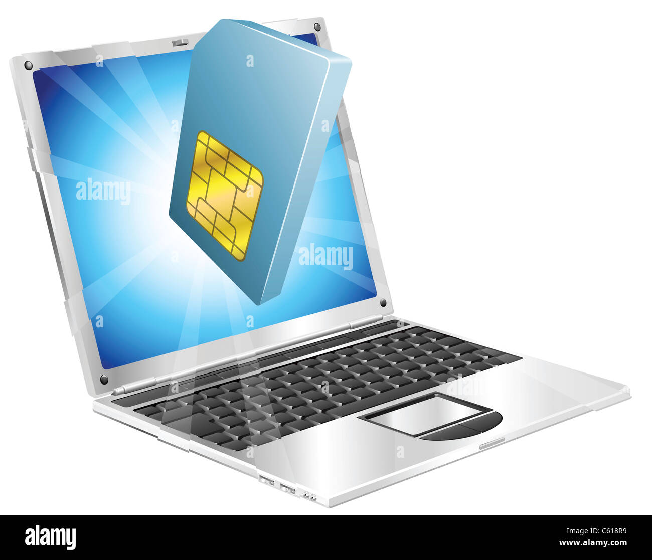 Phone SIM card icon coming out of laptop screen concept Stock Photo - Alamy