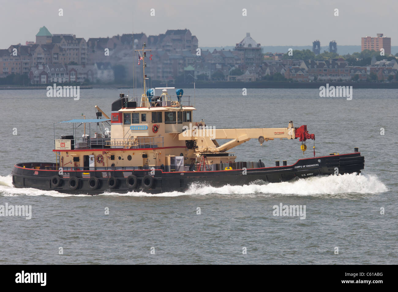 US Army Corps of Engineers drift collection vessel Hayward in New York Harbor. Stock Photo