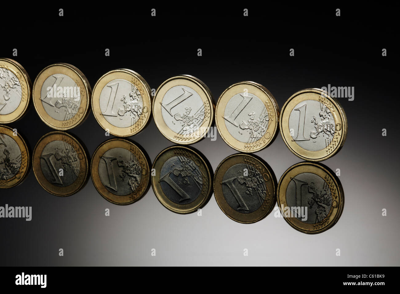Row of One Euro Coins Stock Photo