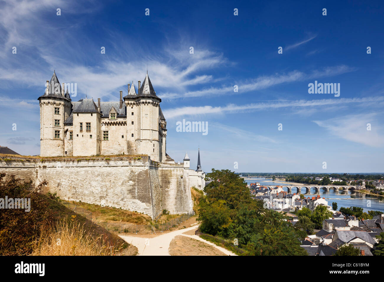 Saumur chateau above the Loire River, Maine et Loire, Loire Valley, France, Europe Stock Photo