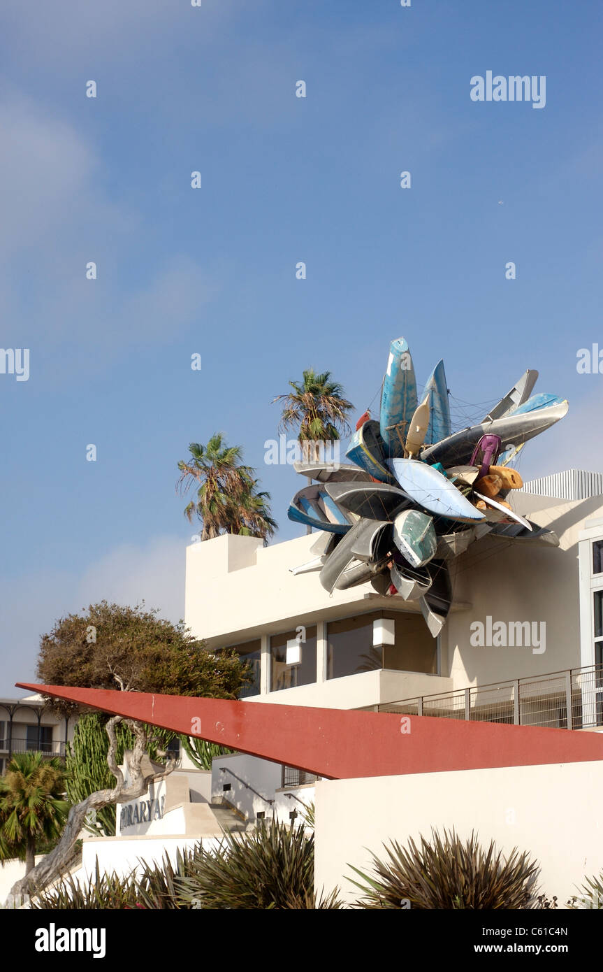 An art installation hanging over the rear entrance to the Museum of Contemporary Art San Diego in La Jolla, California Stock Photo