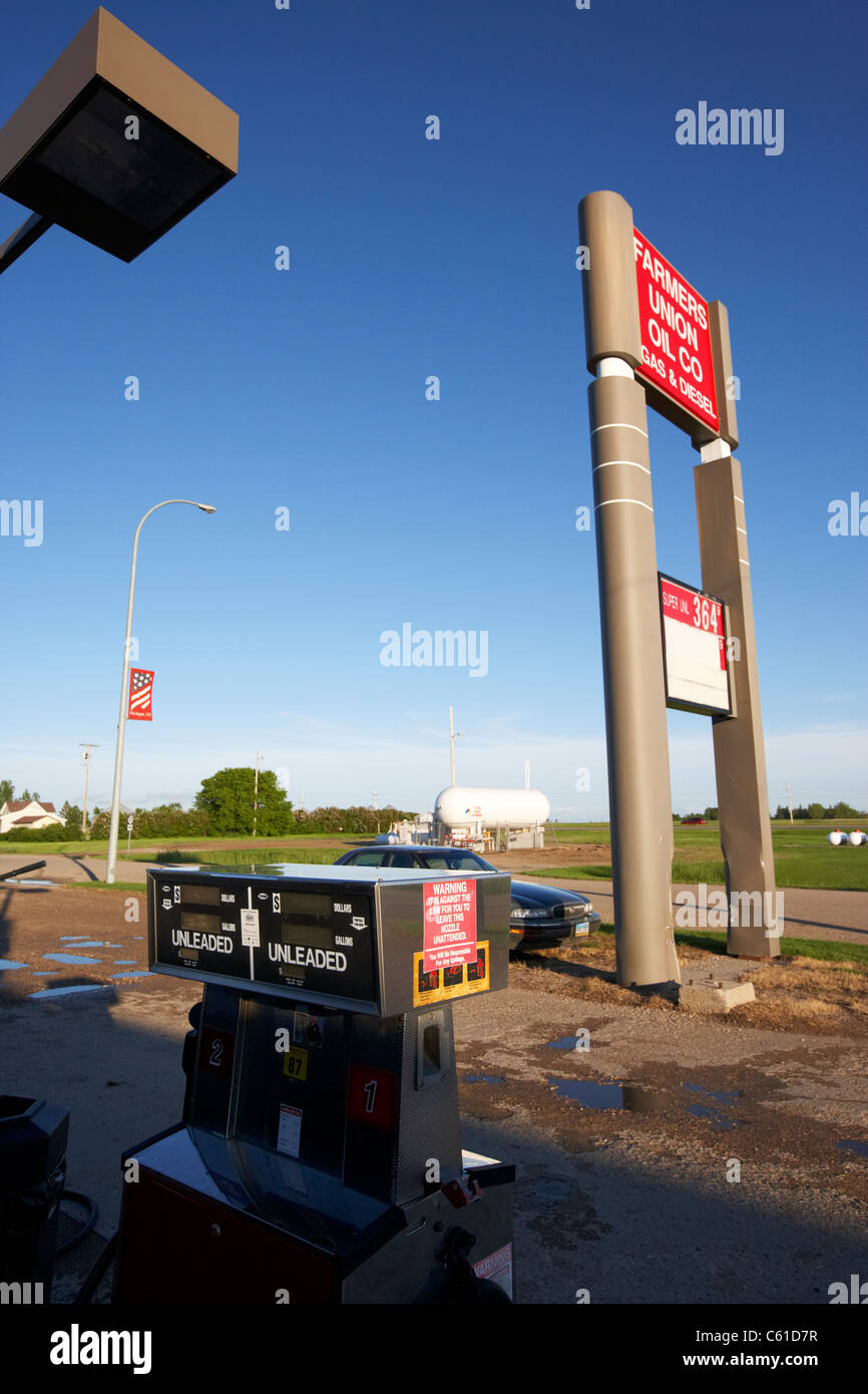petrol pumps at farmers union oil company gas and diesel station in