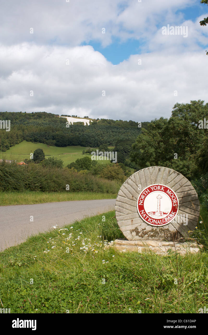 Kilburn White Horse and North York Moors National Park boundary stone