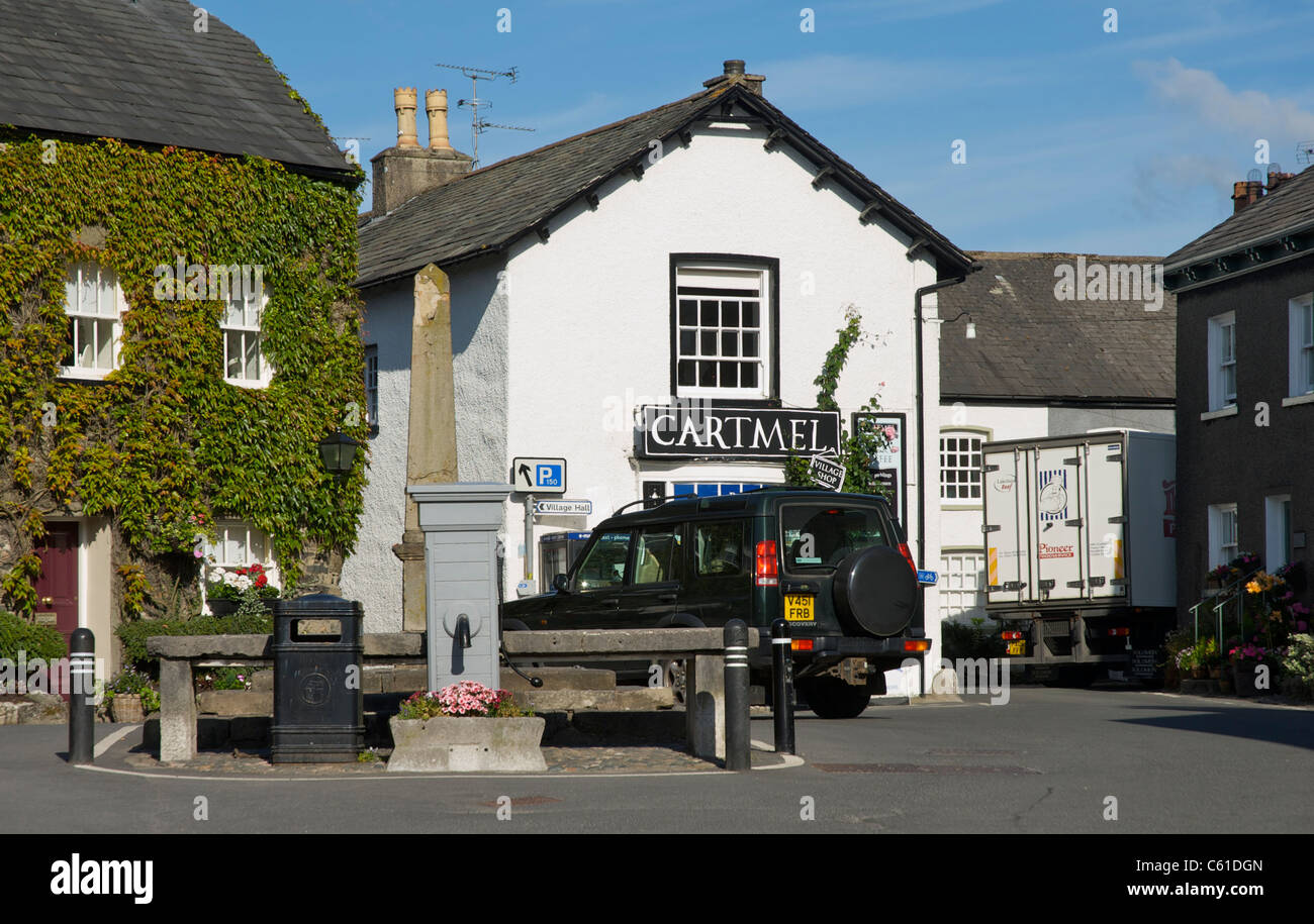 Traffic congenstion in the village of Cartmel, South Lakeland, Cumbria, England UK Stock Photo