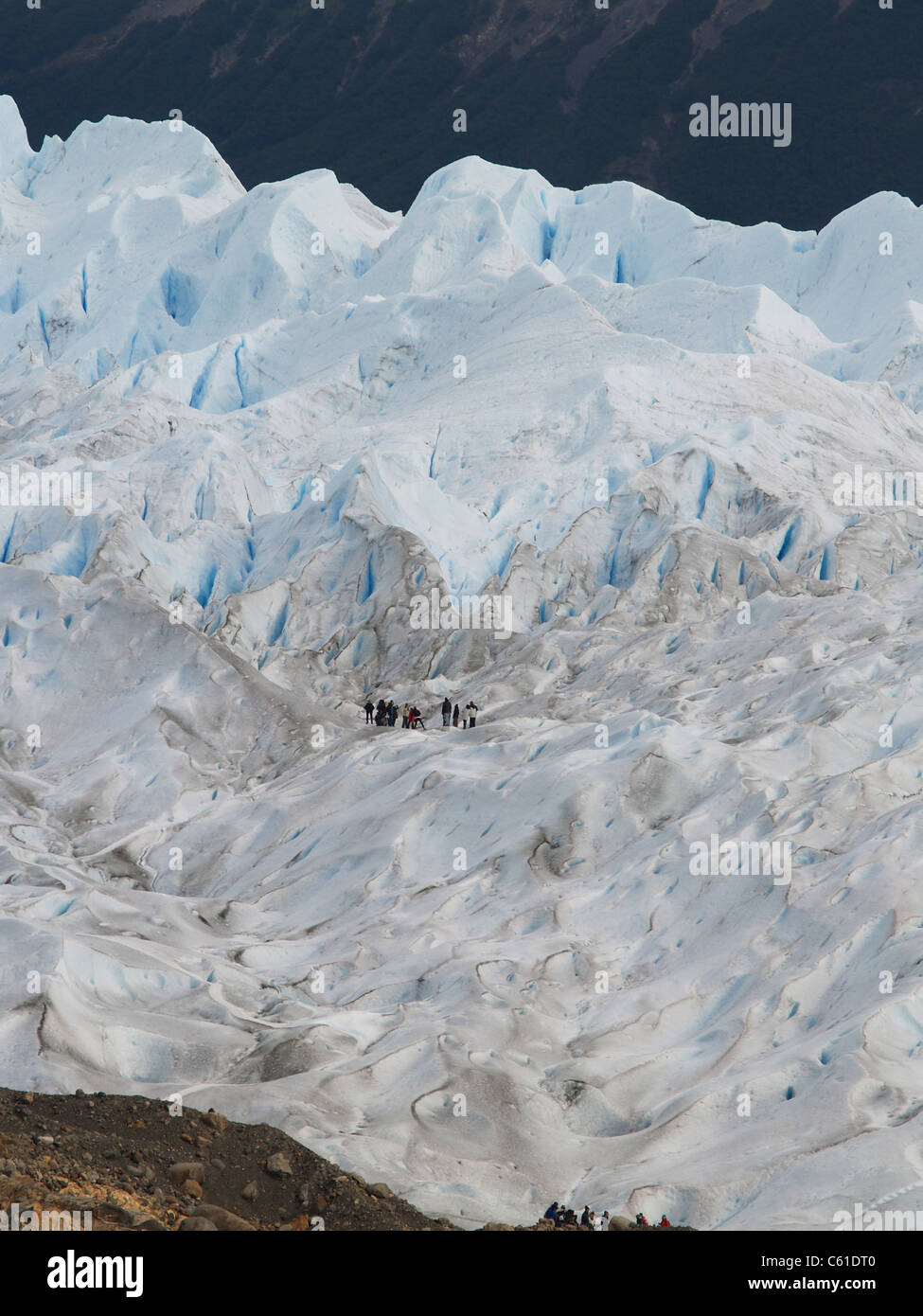 Group mini-trekking on glacier,Glaciar Perito Moreno, Argentina Stock Photo