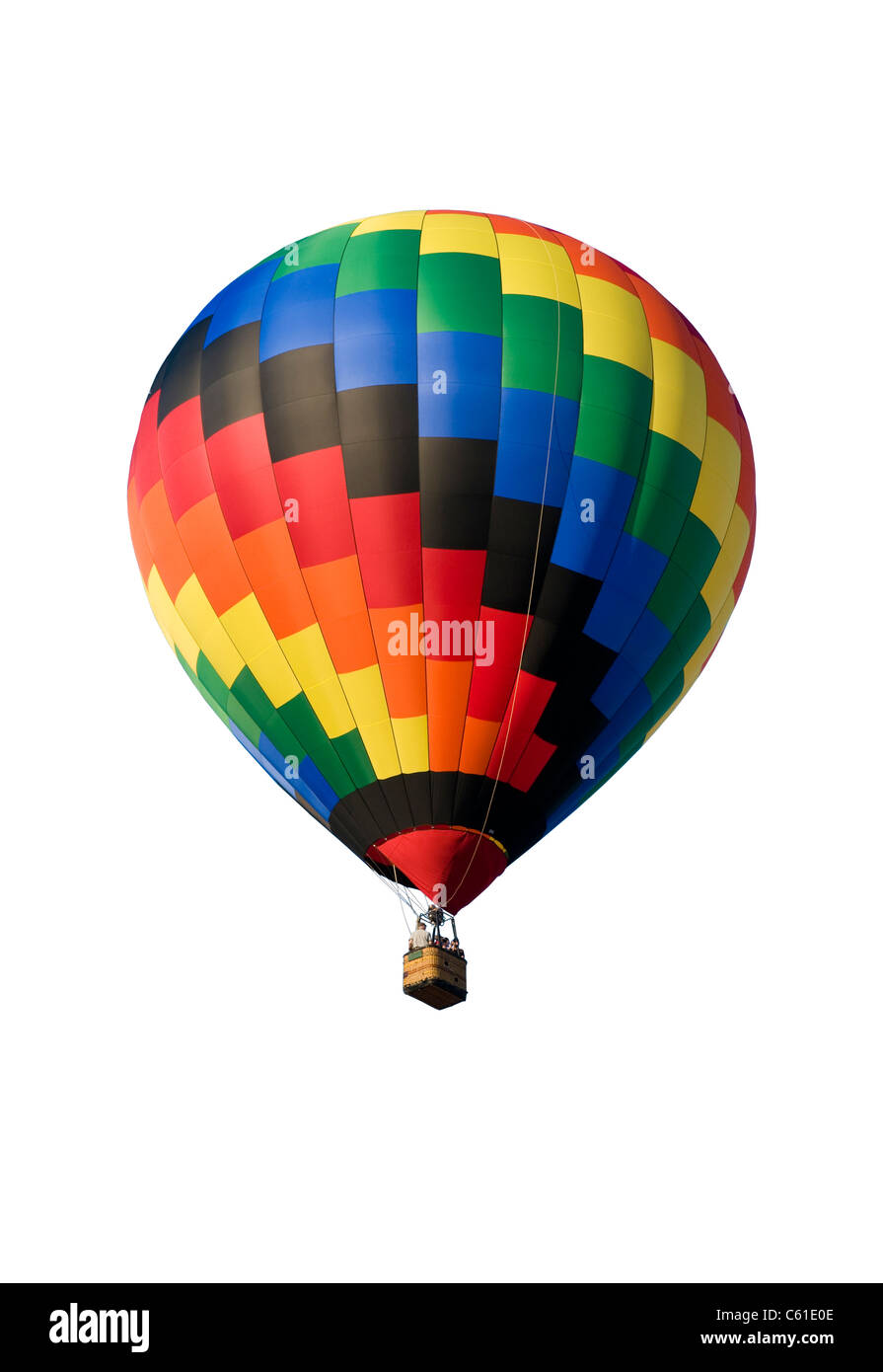 Colorful hot-air balloon floating against a white background Stock Photo