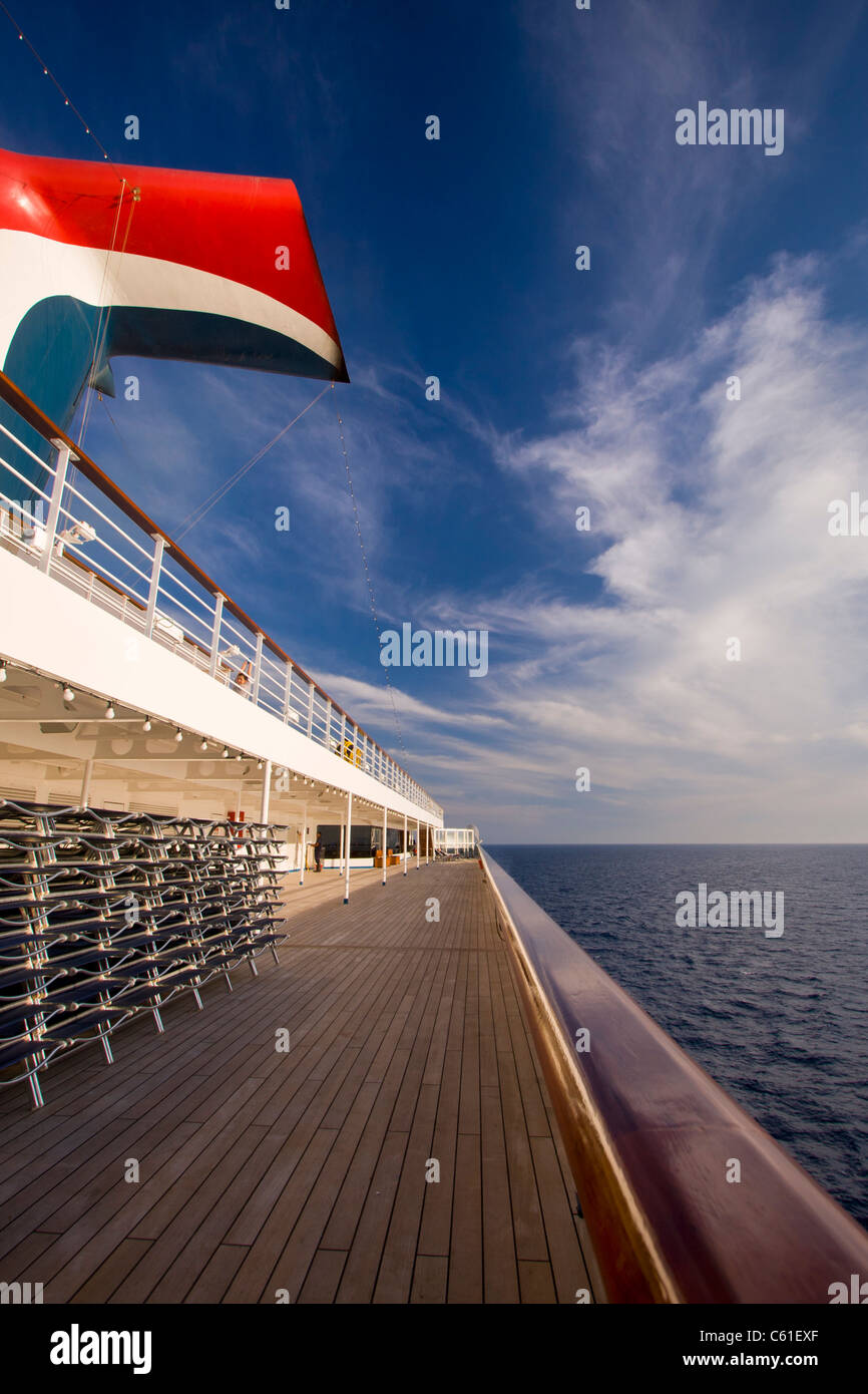 Deck and railing of cruise ship Carnival Freedom in the Mediterranean Sea Stock Photo