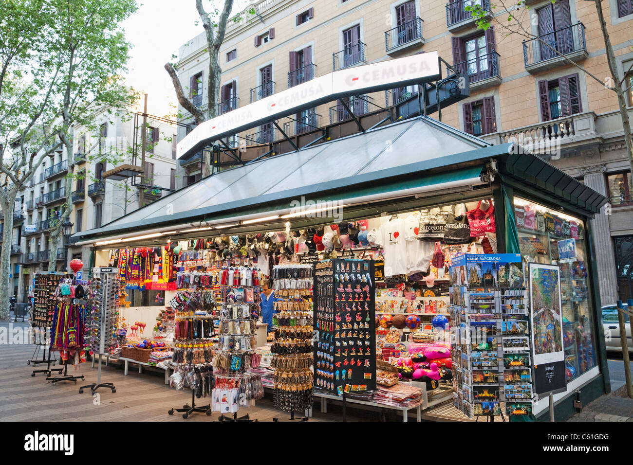 Spain, Barcelona, Las Ramblas, Souvenir Kiosk Stock Photo Alamy