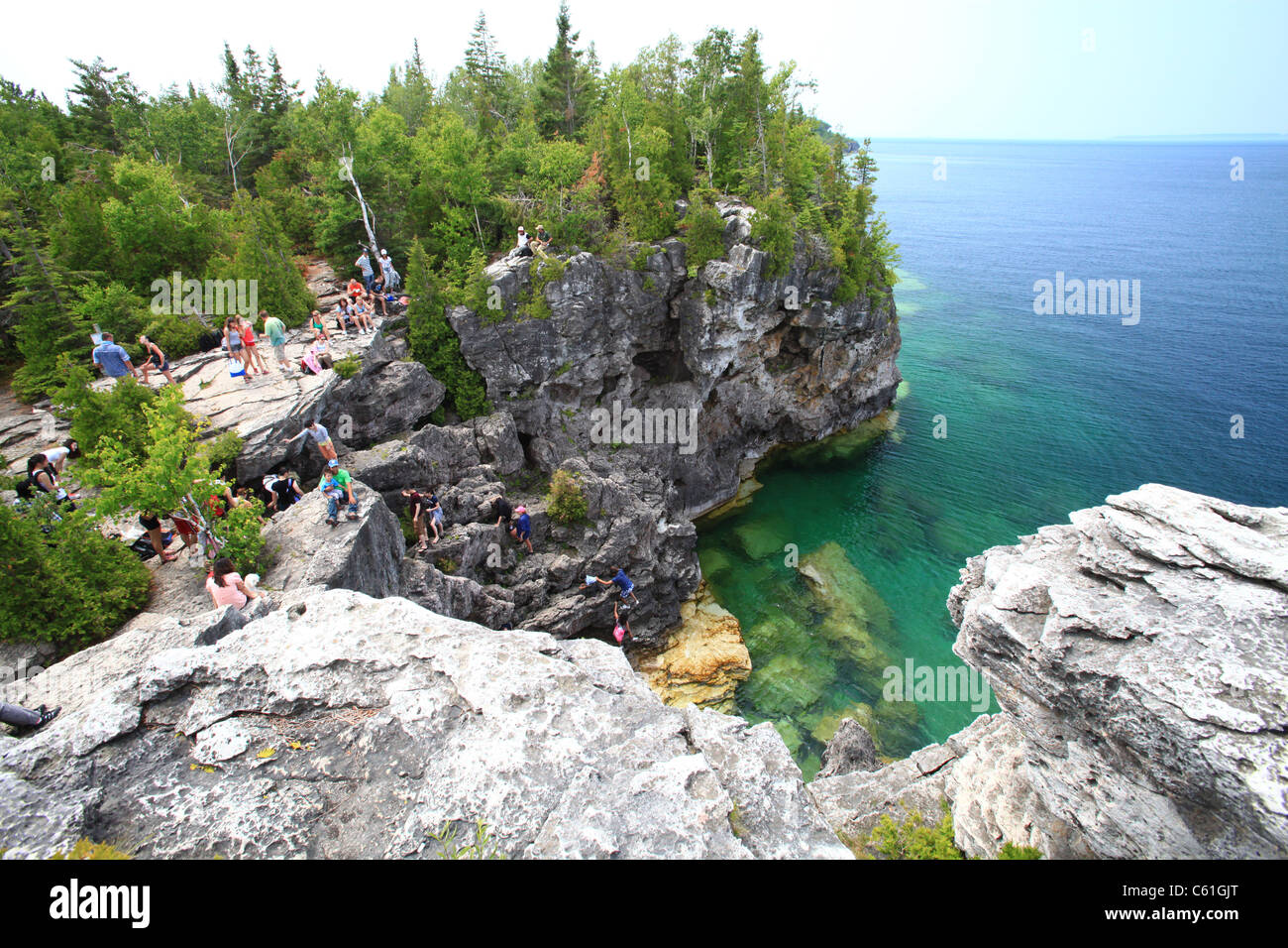 Rock formation and shoreline in Tobermory, bay, Ontario