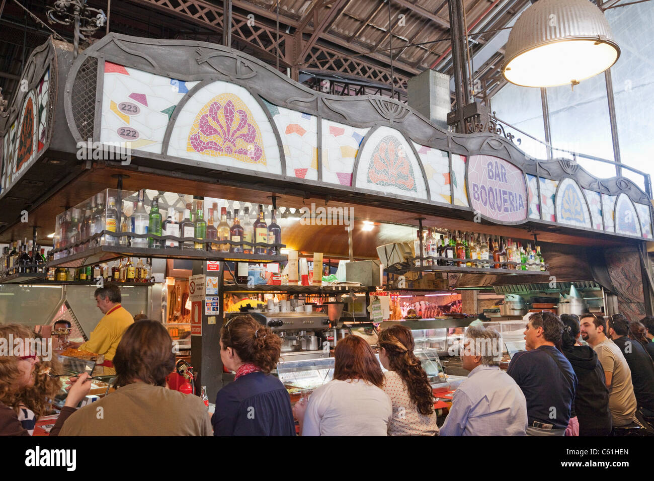 Spain, Barcelona, Las Ramblas, La Boqueria Market, Drinks and Tapas Bar  Stock Photo - Alamy