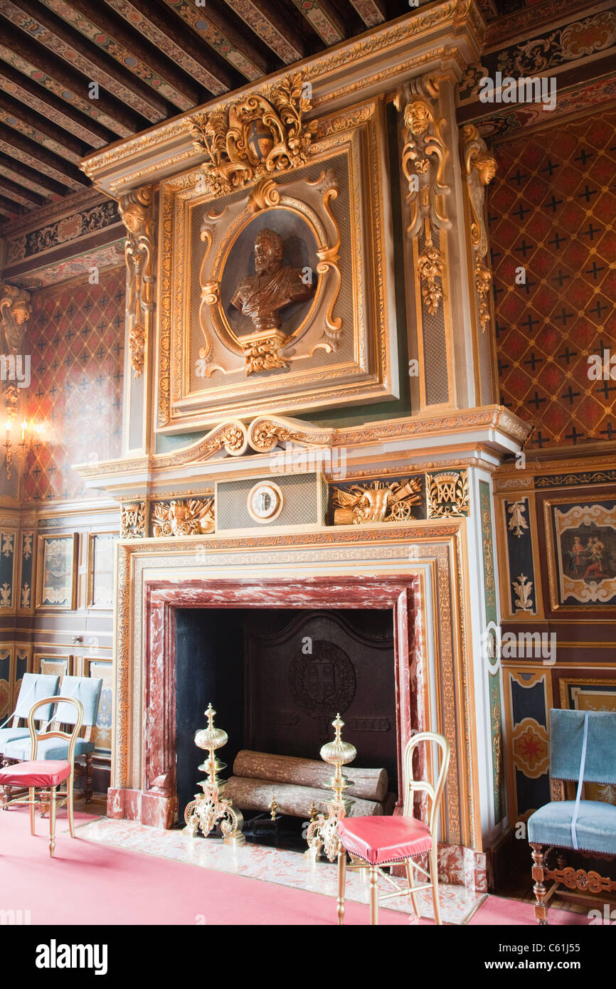 France Loire Valley Cheverny Castle The Dining Room Fireplace