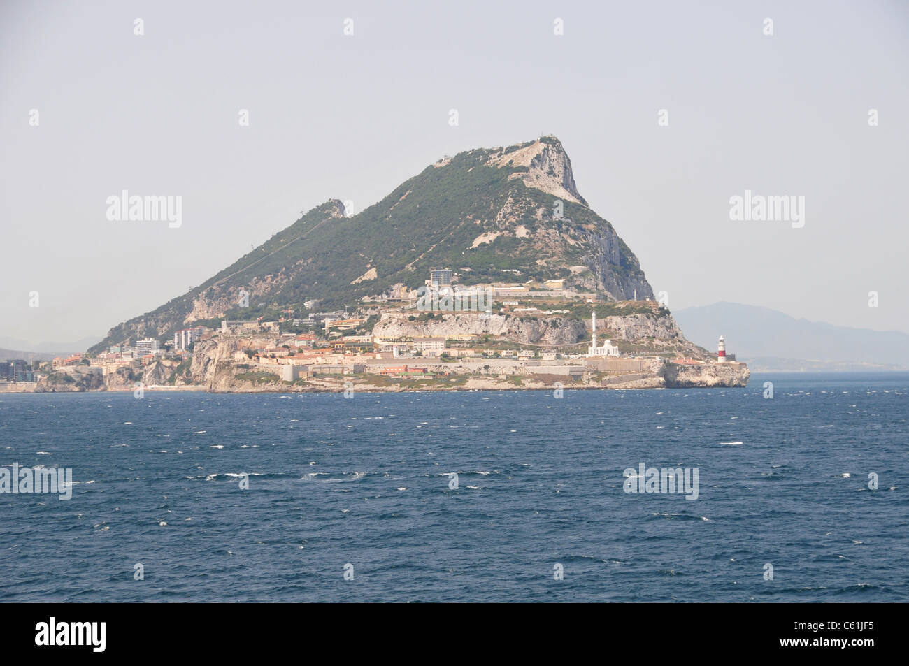 Rock of Gibraltar viewed from the deck of Royal Caribbean Cruises Independence of the Seas on departure from Gibraltar Stock Photo