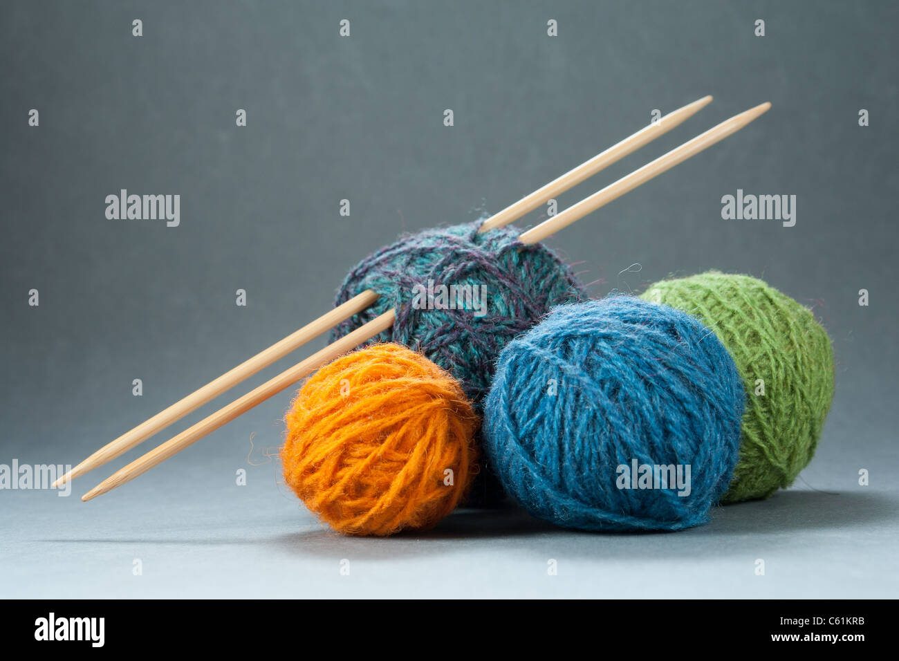 Selection of Yarn Balls with Bamboo Needles Stock Photo Alamy