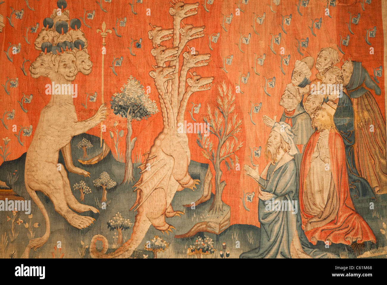France, Loire Valley, Angers Castle, The Apocalypse Tapestry Stock