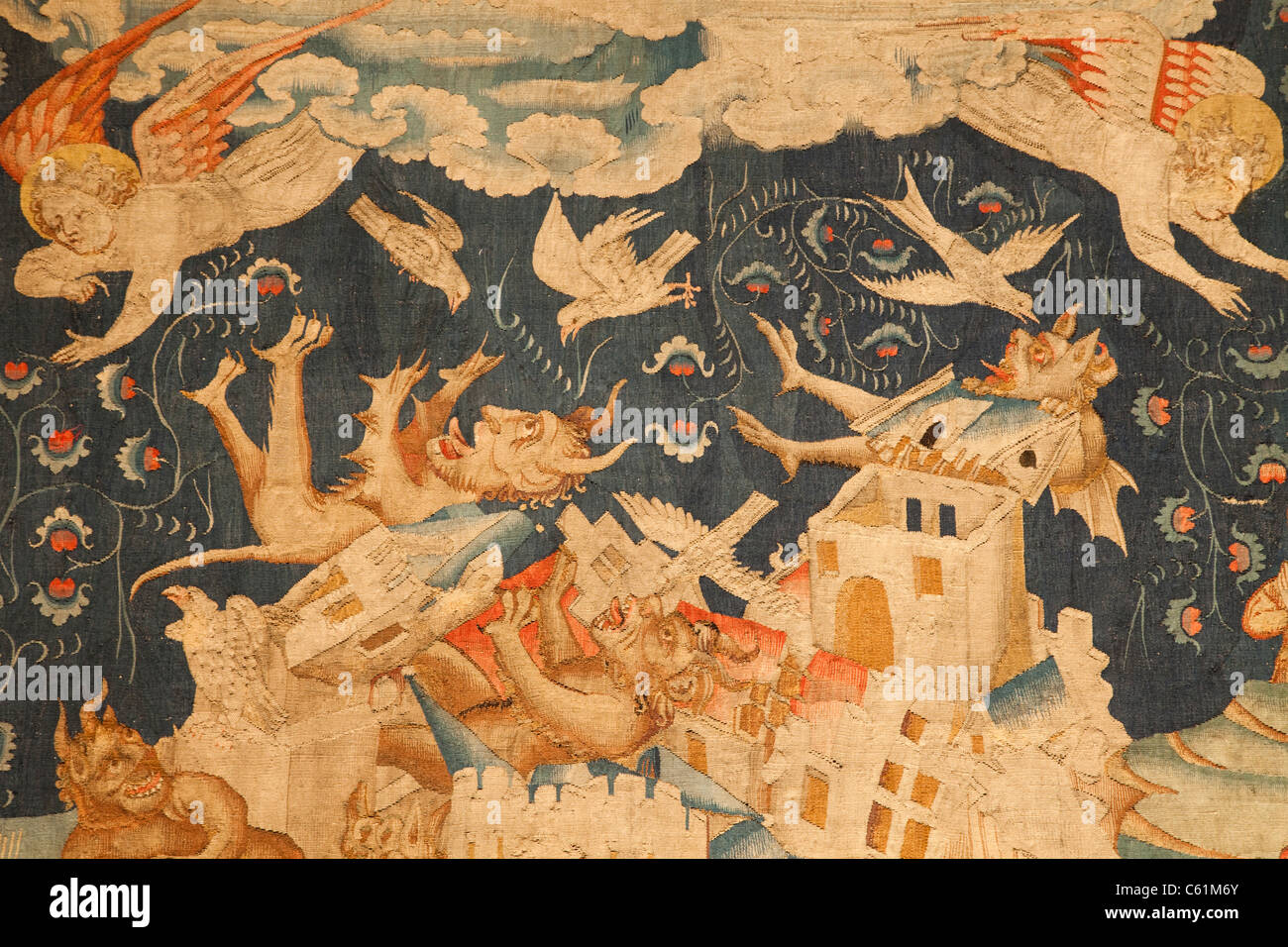 France, Loire Valley, Angers Castle, The Apocalypse Tapestry Stock