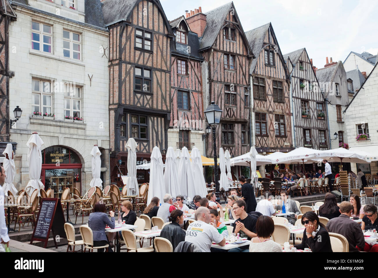 France, Loire Valley, Tours, Place Plumereau, Cafes and Restaurants Stock Photo