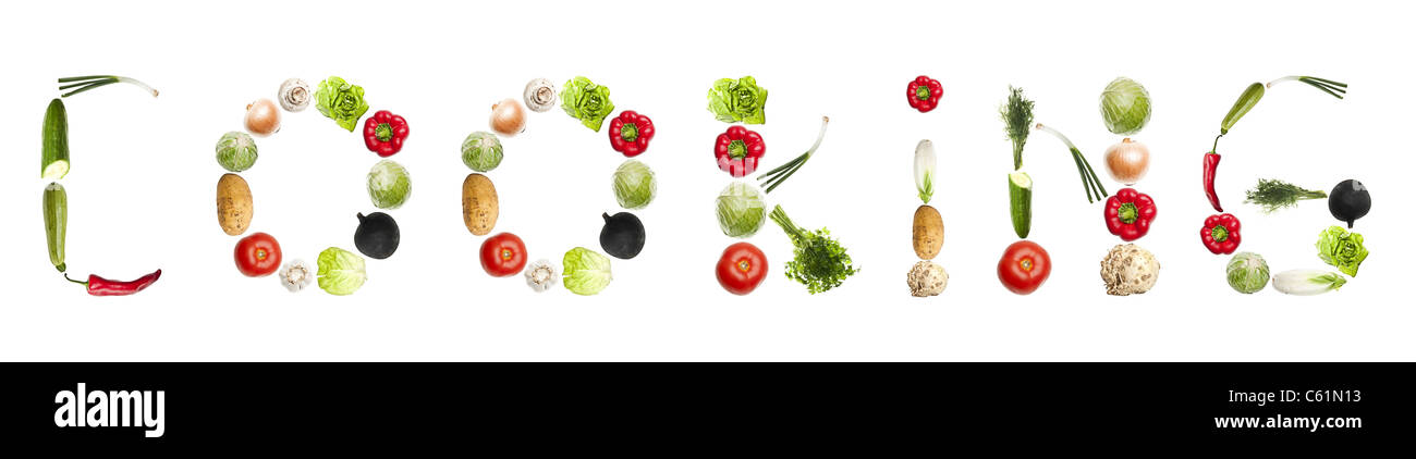 Cooking word made of different type of vegetables Stock Photo - Alamy