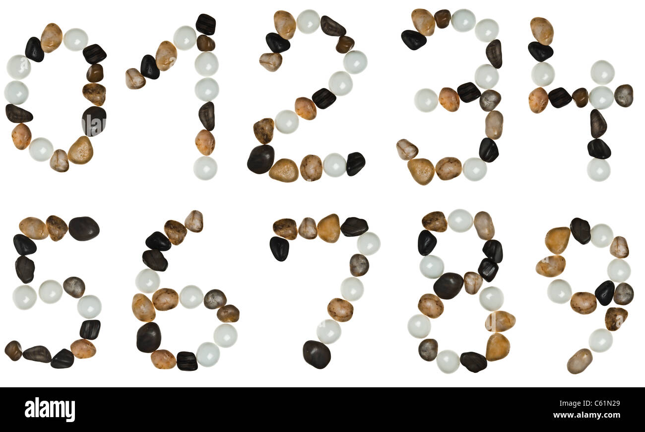 0 to 9 digits made of stones Stock Photo