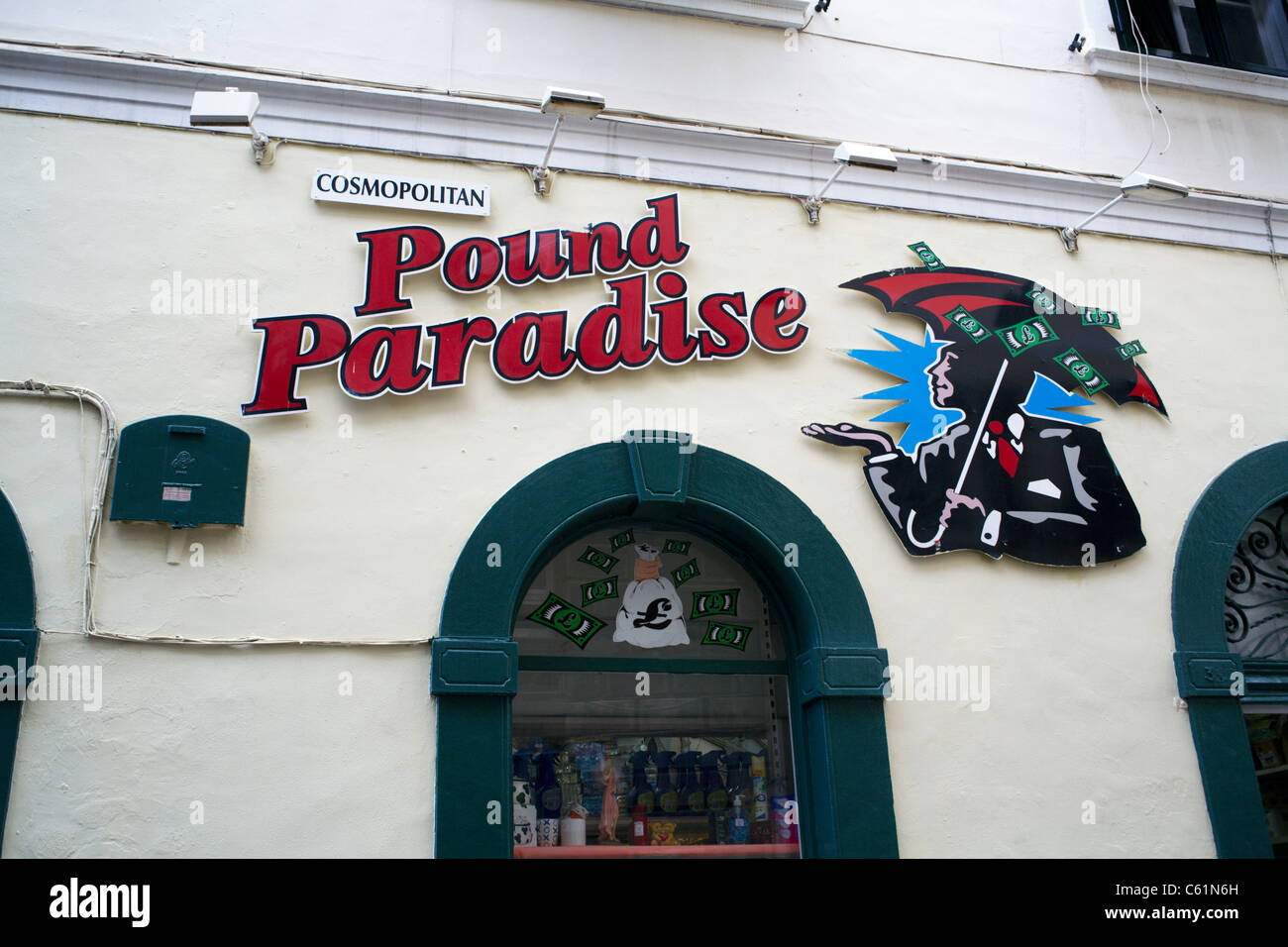 Pound Paradise shop Irish Town, Gibraltar Stock Photo