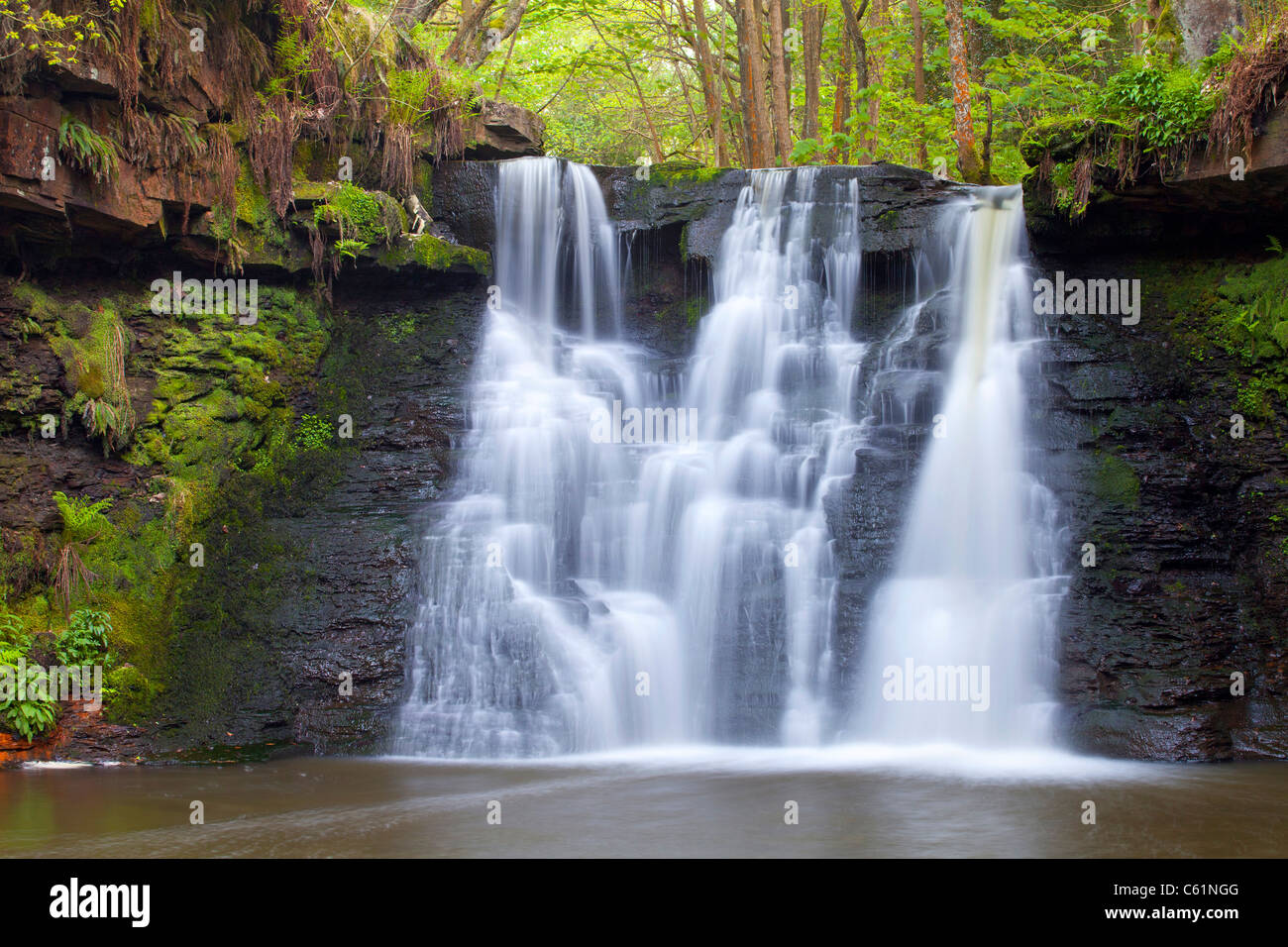 Goit stock waterfall on Harden beck near Cullingworth, West Yorkshire. Stock Photo