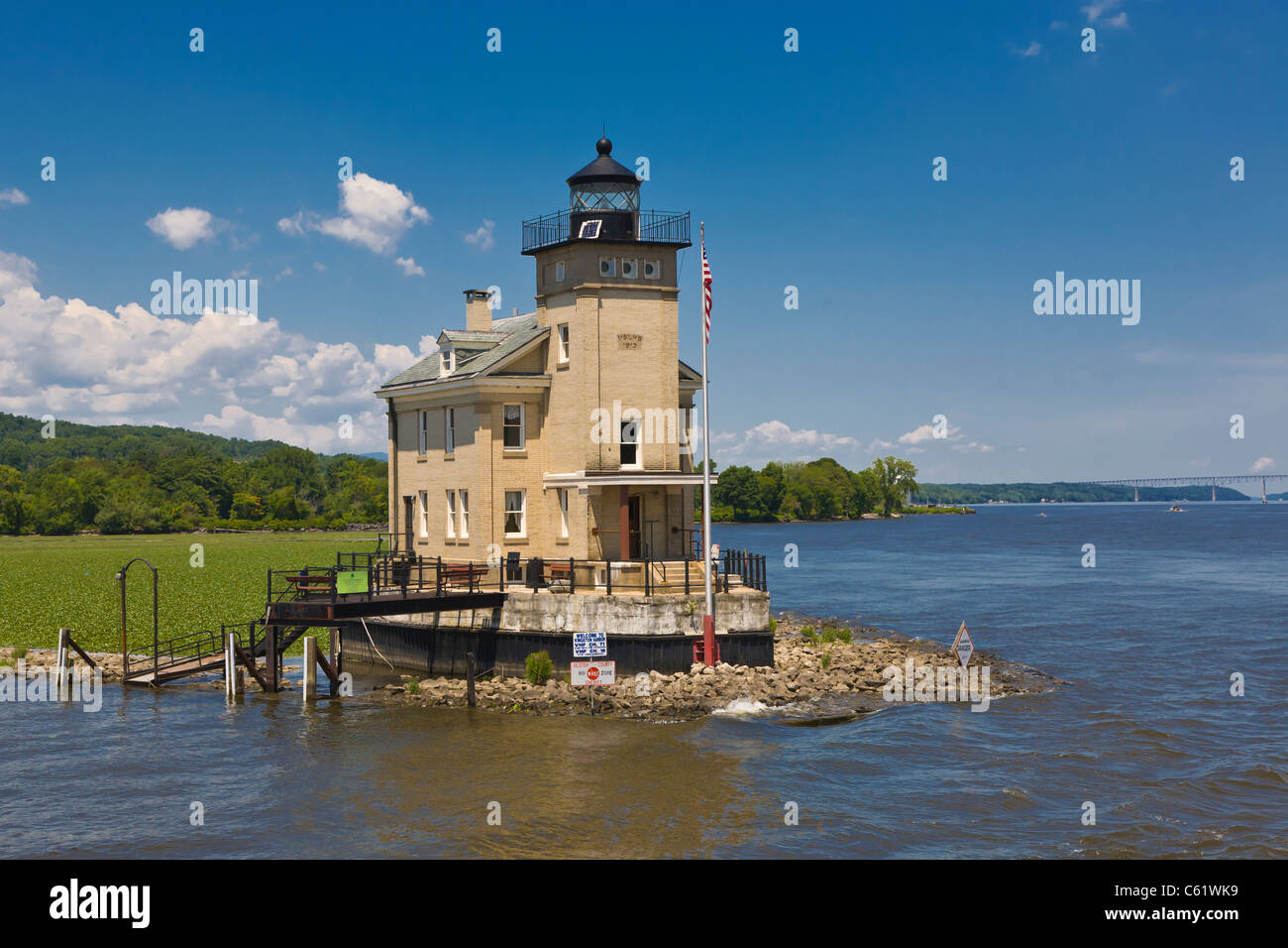 Historic Rondout Creek or Kingston Lighthouse on the Hudson River in New York State Stock Photo
