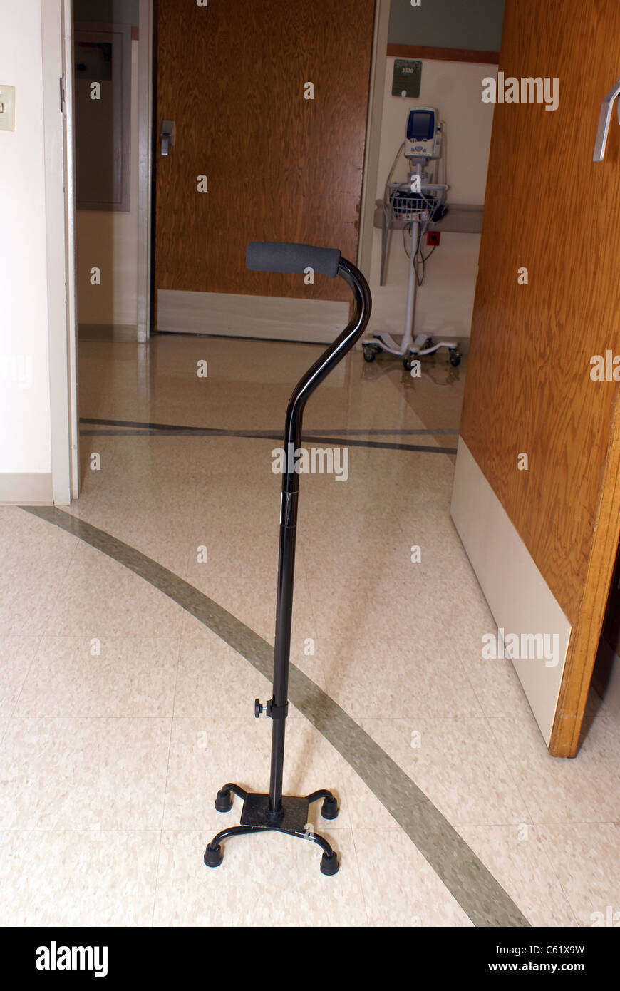 Stand alone walking cane in hospital. Stock Photo