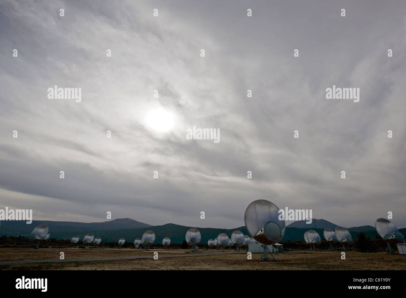 Radio telescopes search for ET SETI UFO Stock Photo