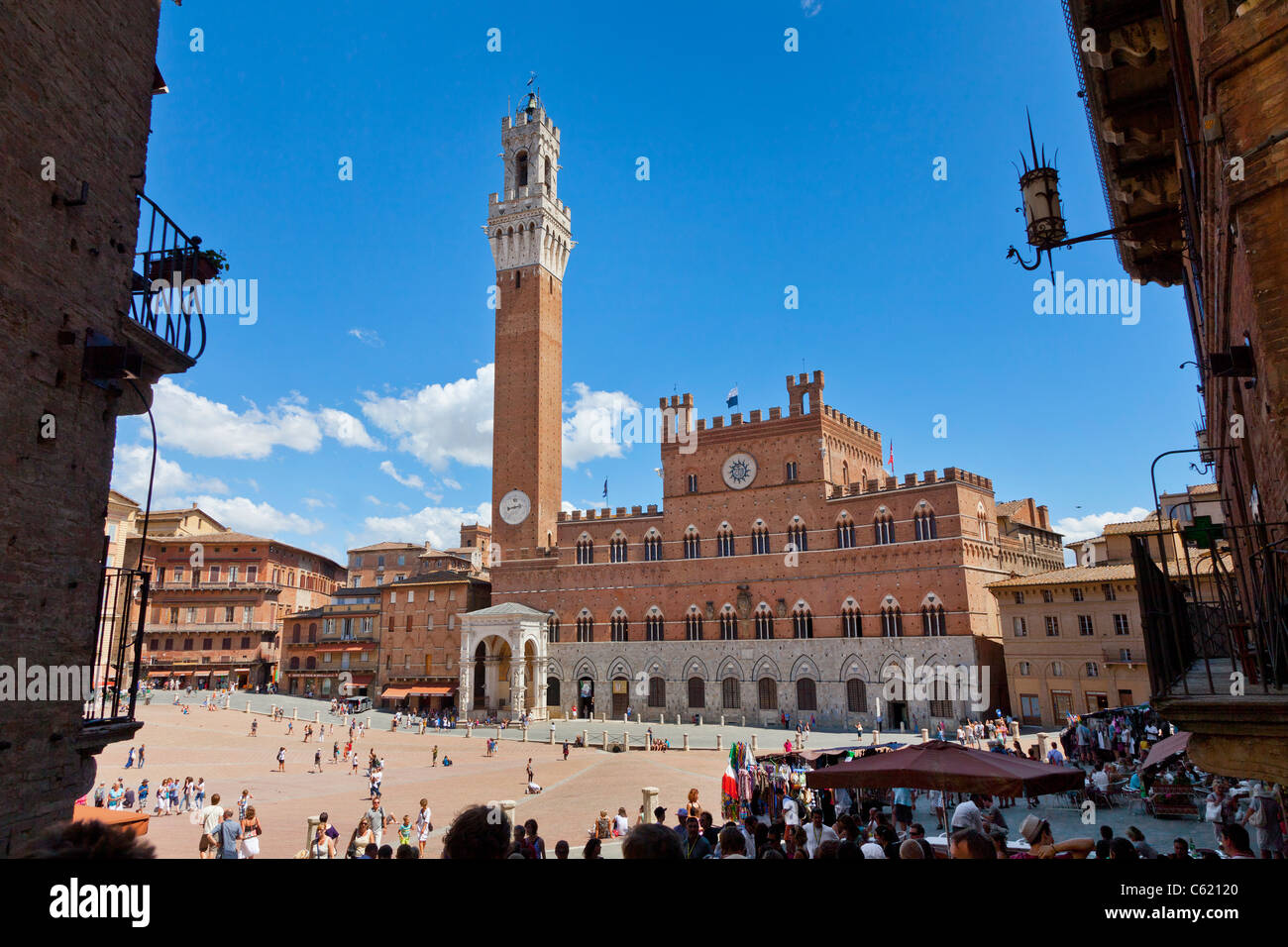 The Torre del Mangia tower in Piazza del Campo,Siena, Italy, Stock Photo