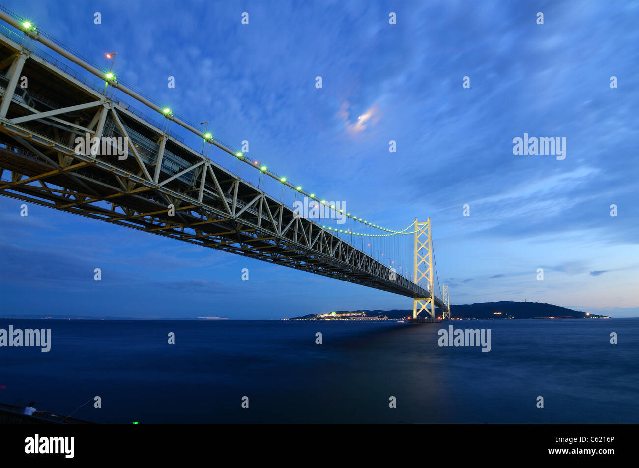 Akashi Kaikyo Bridge spans the Seto Inland Sea with the longest central