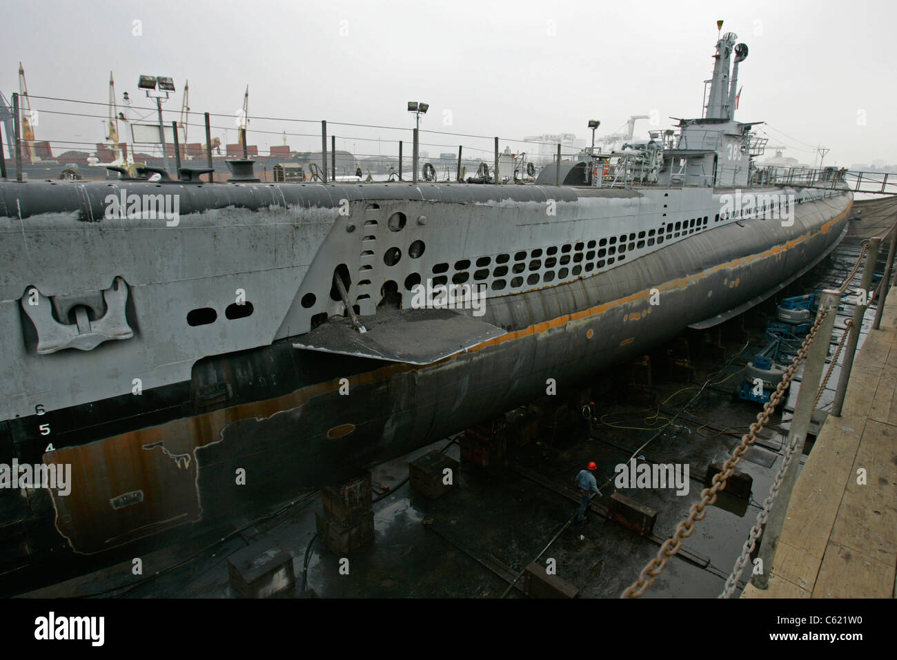 USS PAMPANITO WW II 2 submarine in dry dock NAVY Stock Photo