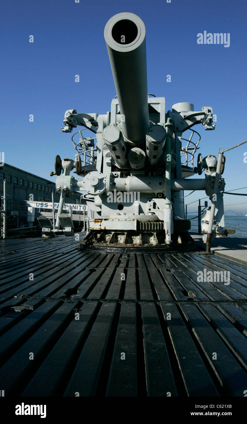 USS Pampanito deck gun Stock Photo