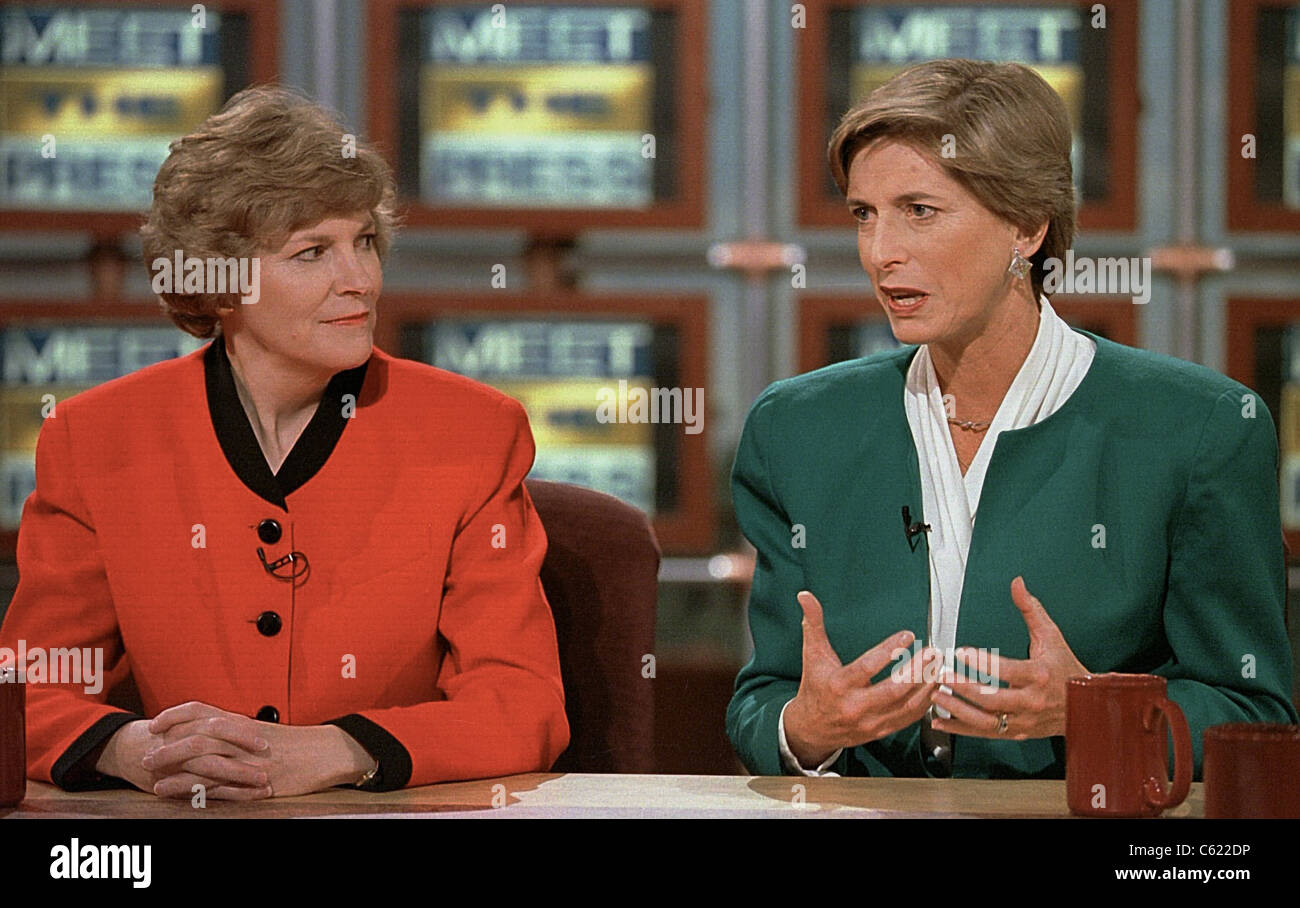 Governor's Jeanne Shaheen (D-NH) and Christine Todd Whitman (R-NJ) on NBC's 'Meet the Press' February 2, 1997 in Washington, DC Stock Photo