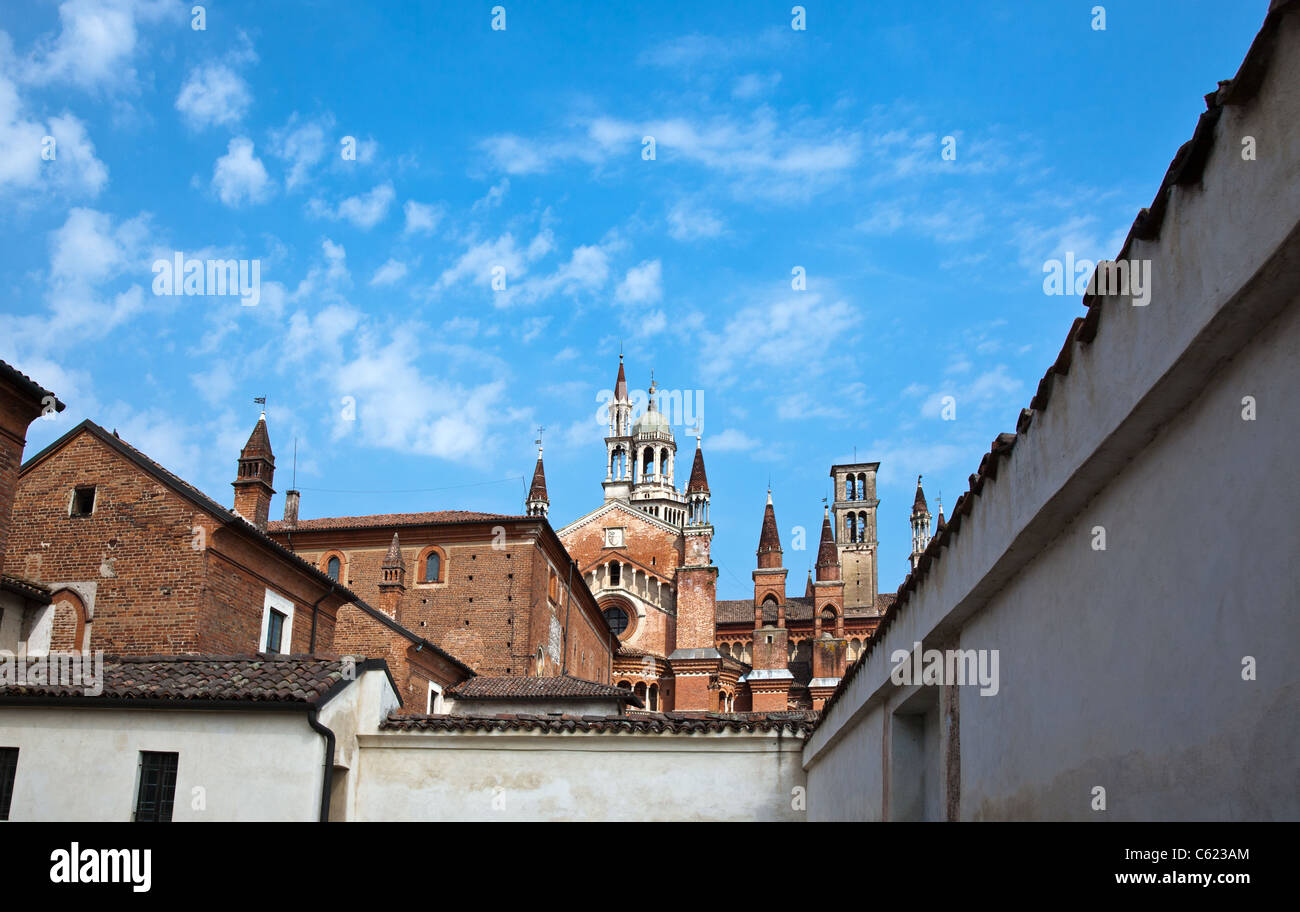 Italy, Pavia, La Certosa, the church spires seen from the Carthusian monks cells Stock Photo