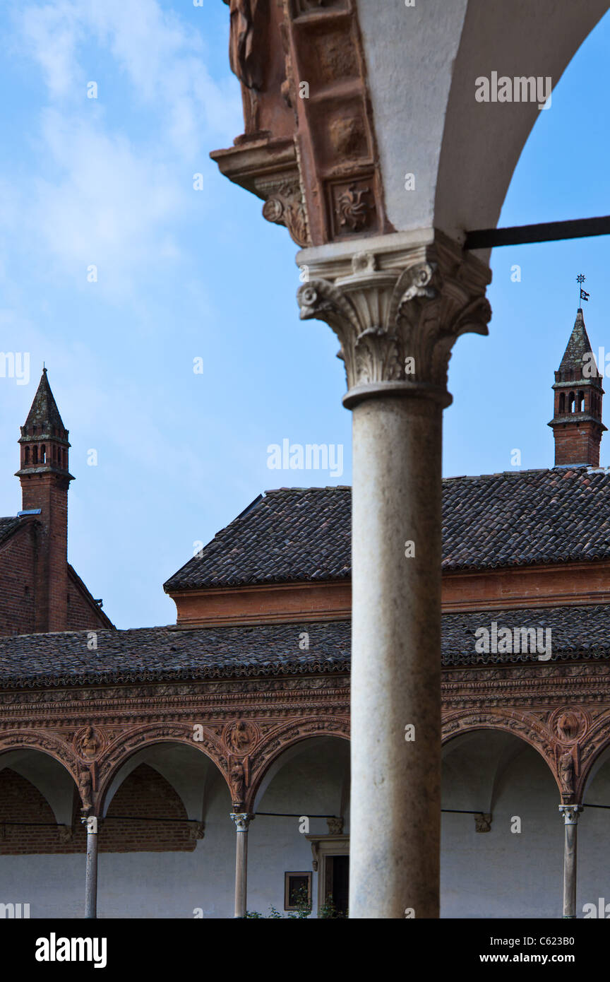 Italy, Pavia, the large cloister with the monks cells of La Certosa Stock Photo