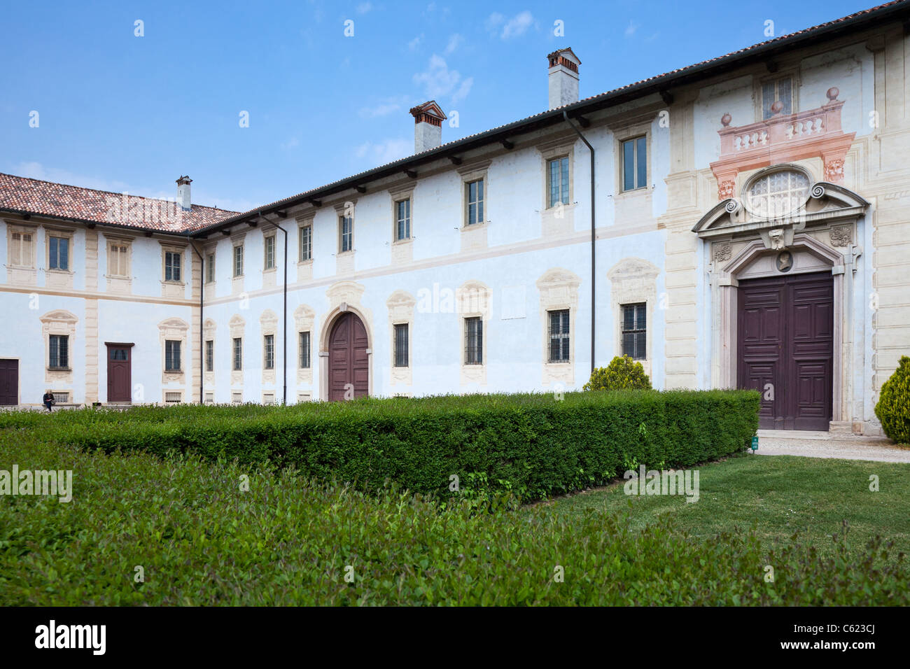 Italy, Pavia, La Certosa, the large square with the laboratories and the pharmacy of the Cathusian monks Stock Photo