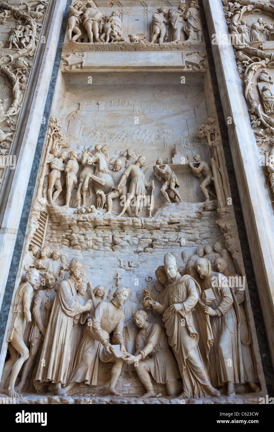 Italy, Pavia, La Certosa, detail of the church front Stock Photo