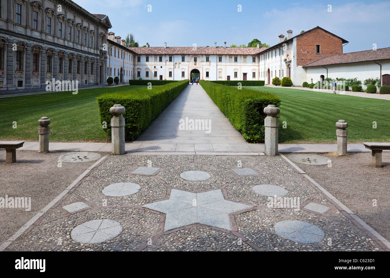 Italy, Pavia, La Certosa, the large square with the laboratories and the pharmacy of the Cathusian monks Stock Photo