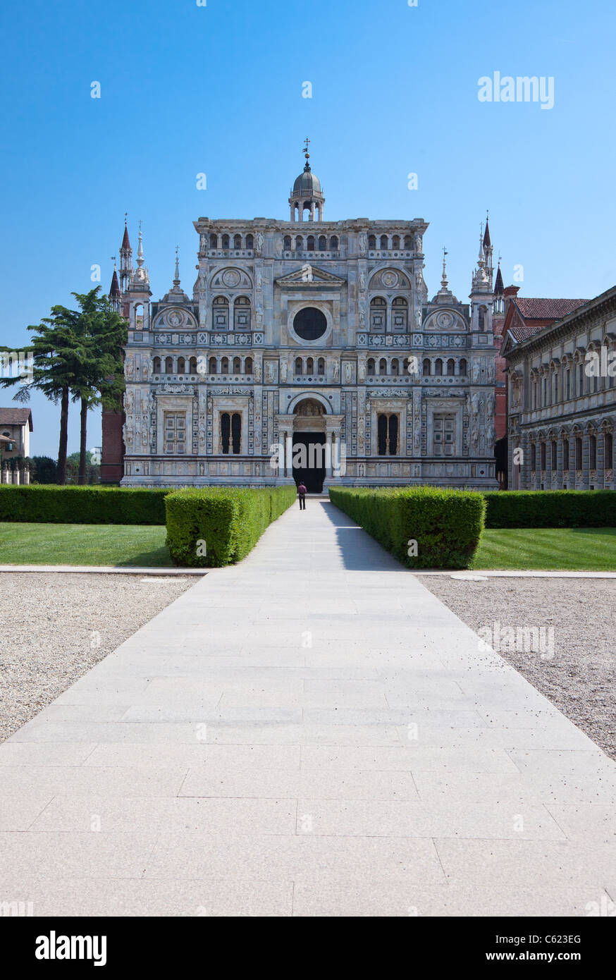 Italy, Pavia, La Certosa, the large square with the Church Stock Photo