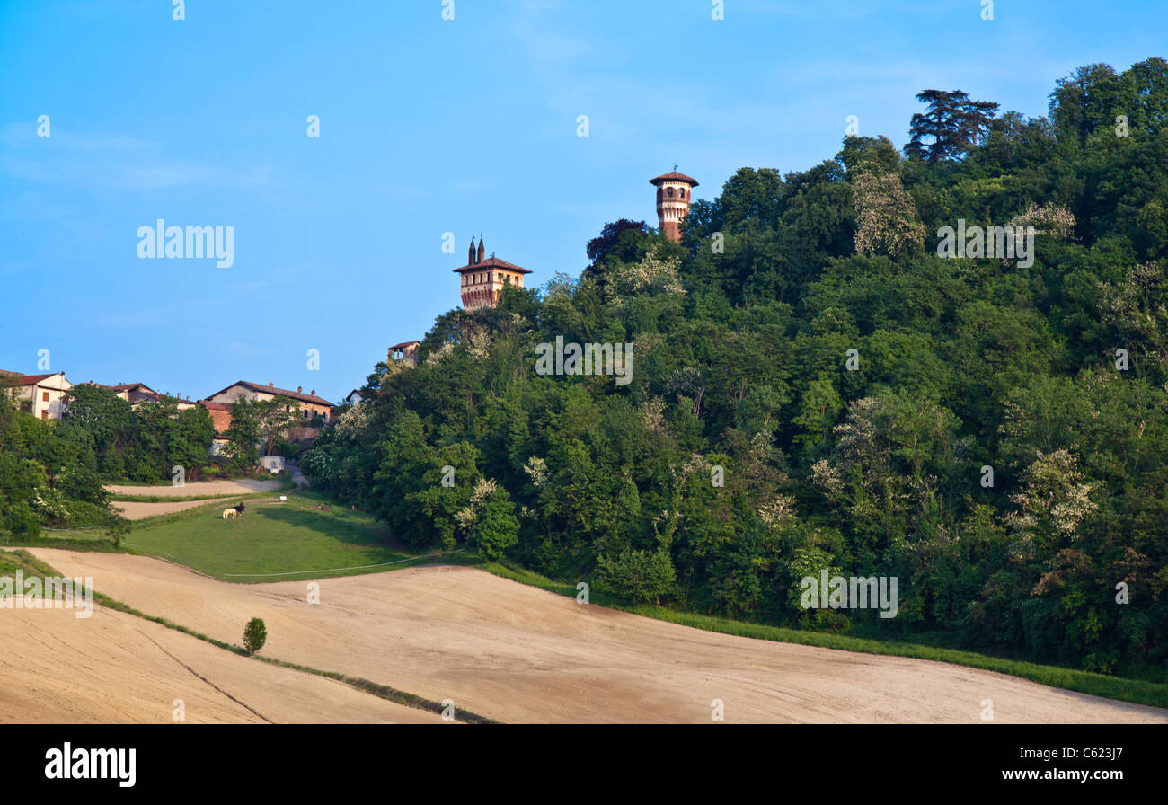 Italy, Piedmont, Monferrato, Cereseto, view on the country with the Castle in background Stock Photo
