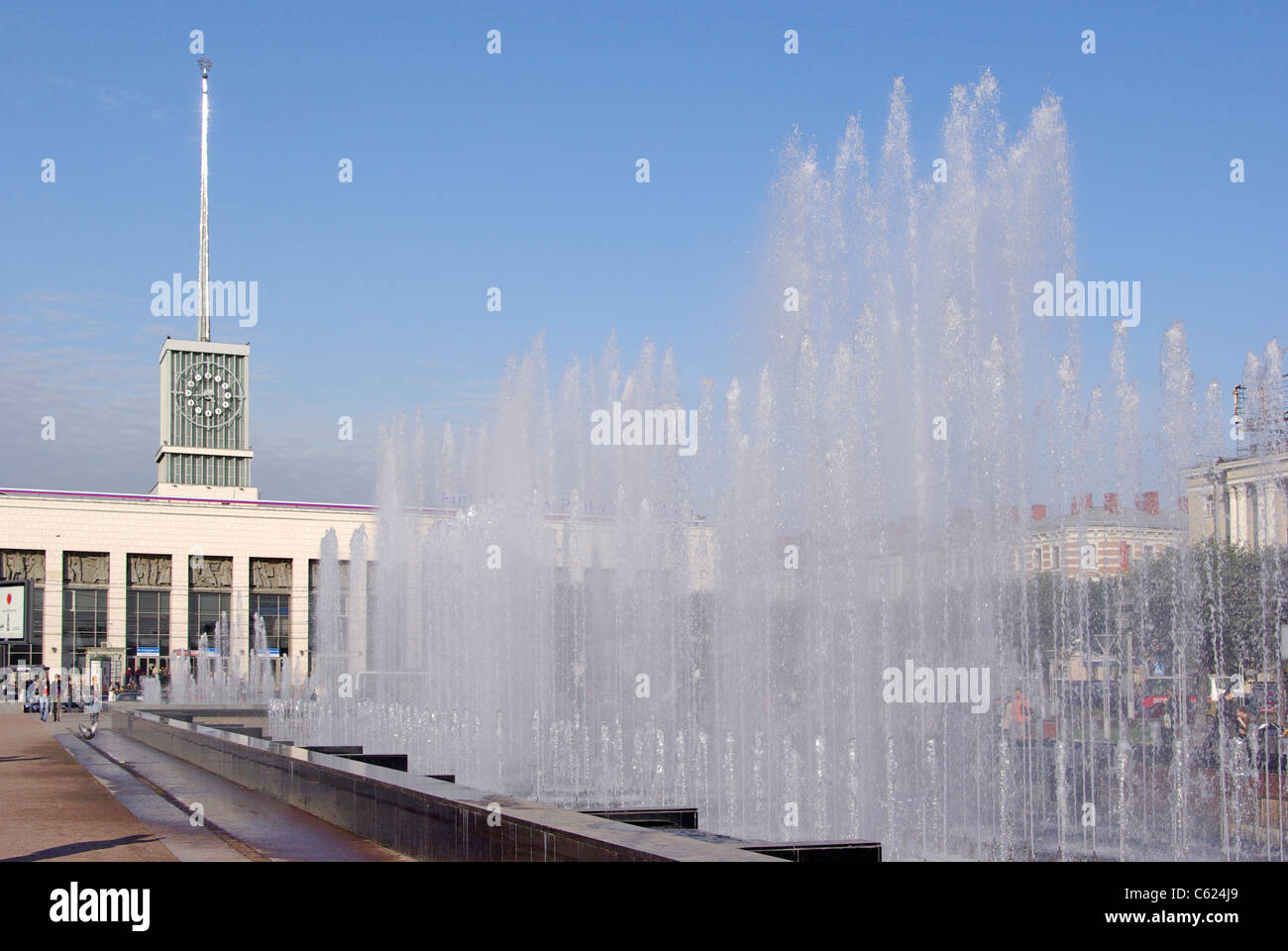 Russia. St. Petersburg. Finland railway station. Fountain Stock Photo ...